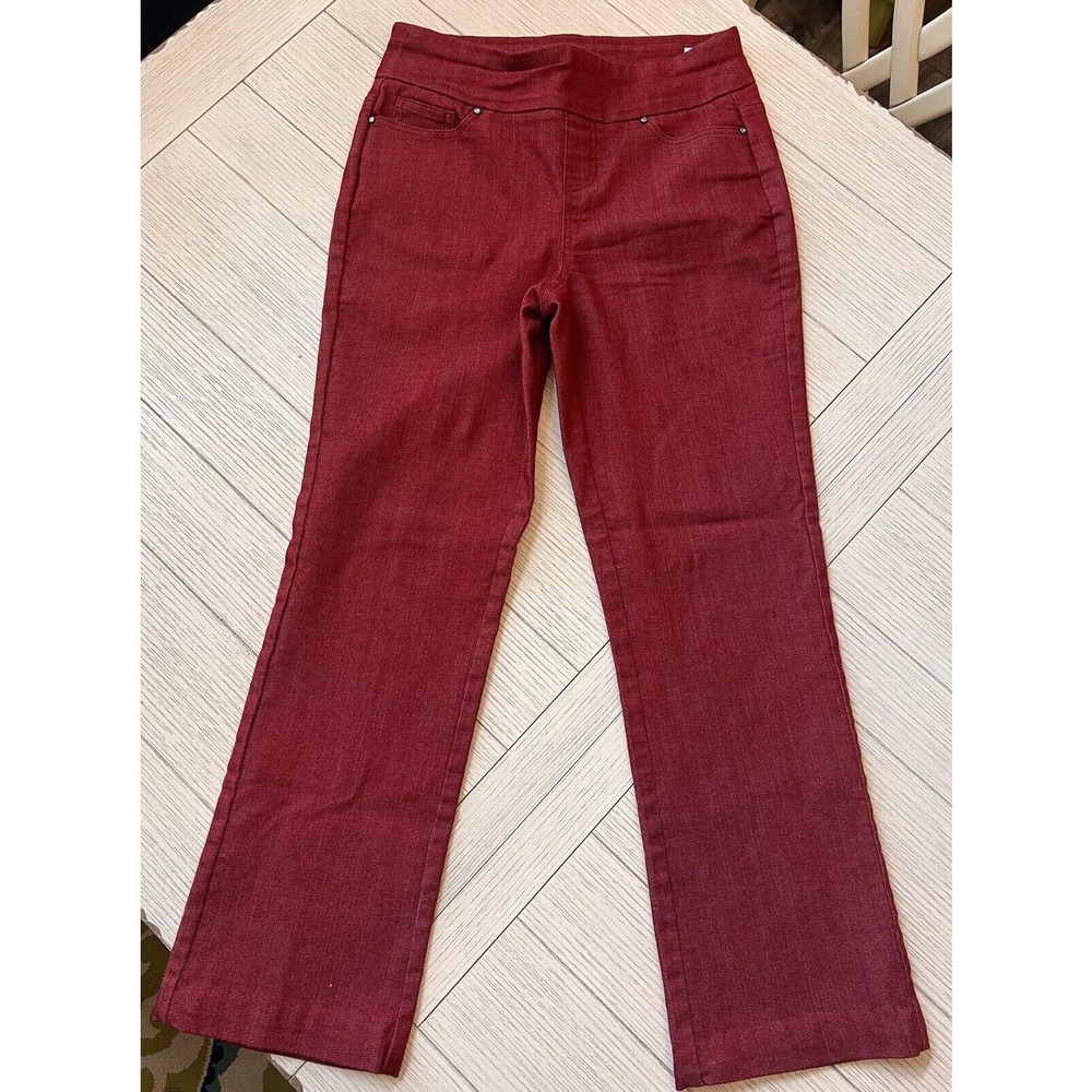 D & Co Cotton, Poly, Spandex Women's Red Straight Leg Pull On Pants. Boho‎ Sz 4